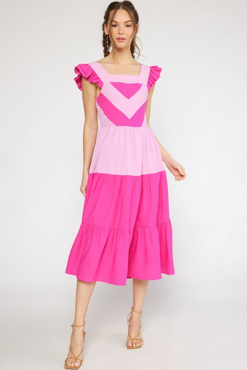 Pink Colorblock Midi