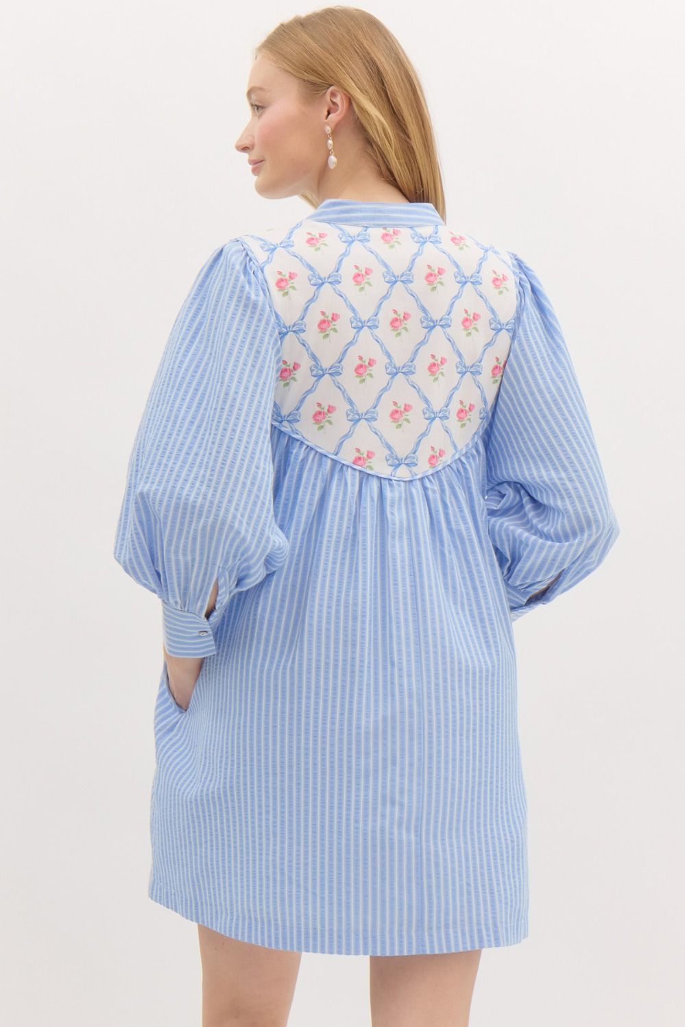Blue Striped Bow Dress