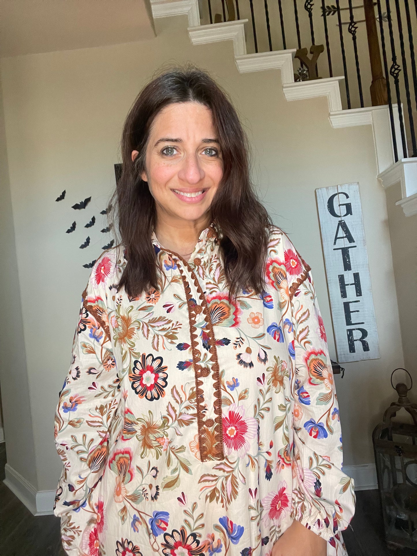 Cream Collared Floral Dress