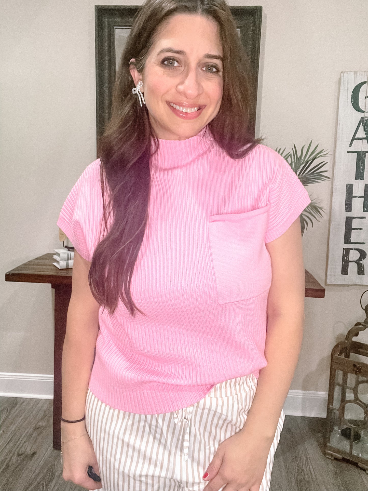 Pink Crew Neck Knit Sweater