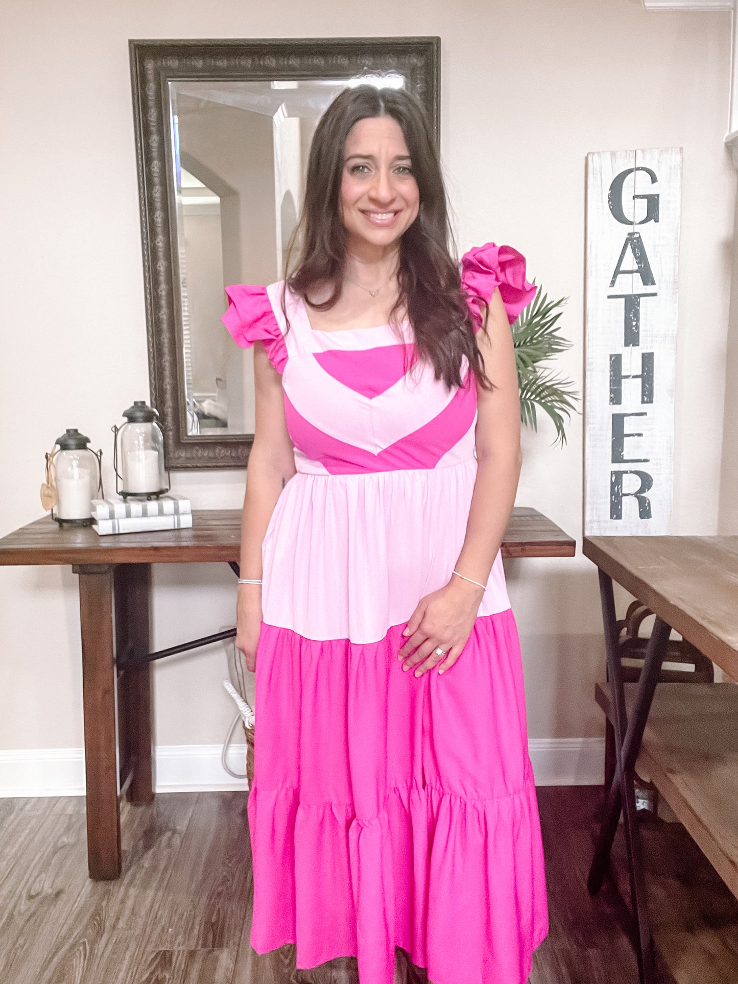 Pink Colorblock Midi