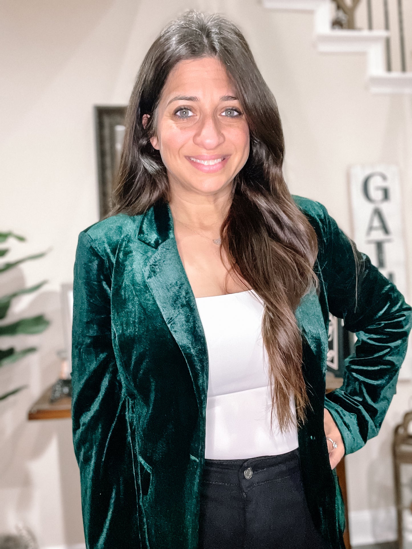 Single Button Emerald Velvet Blazer