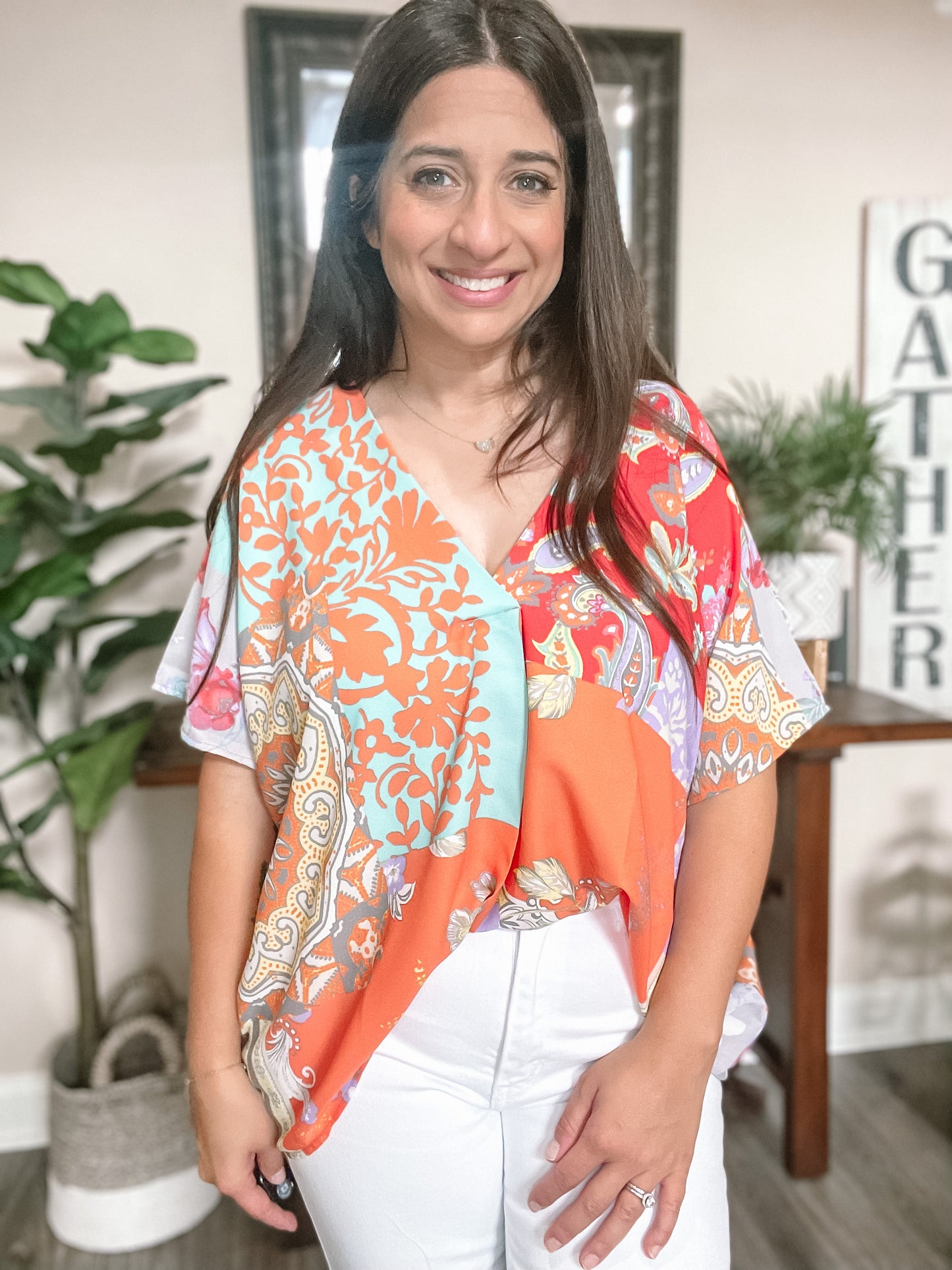 Mixed Print Tunic Blouse