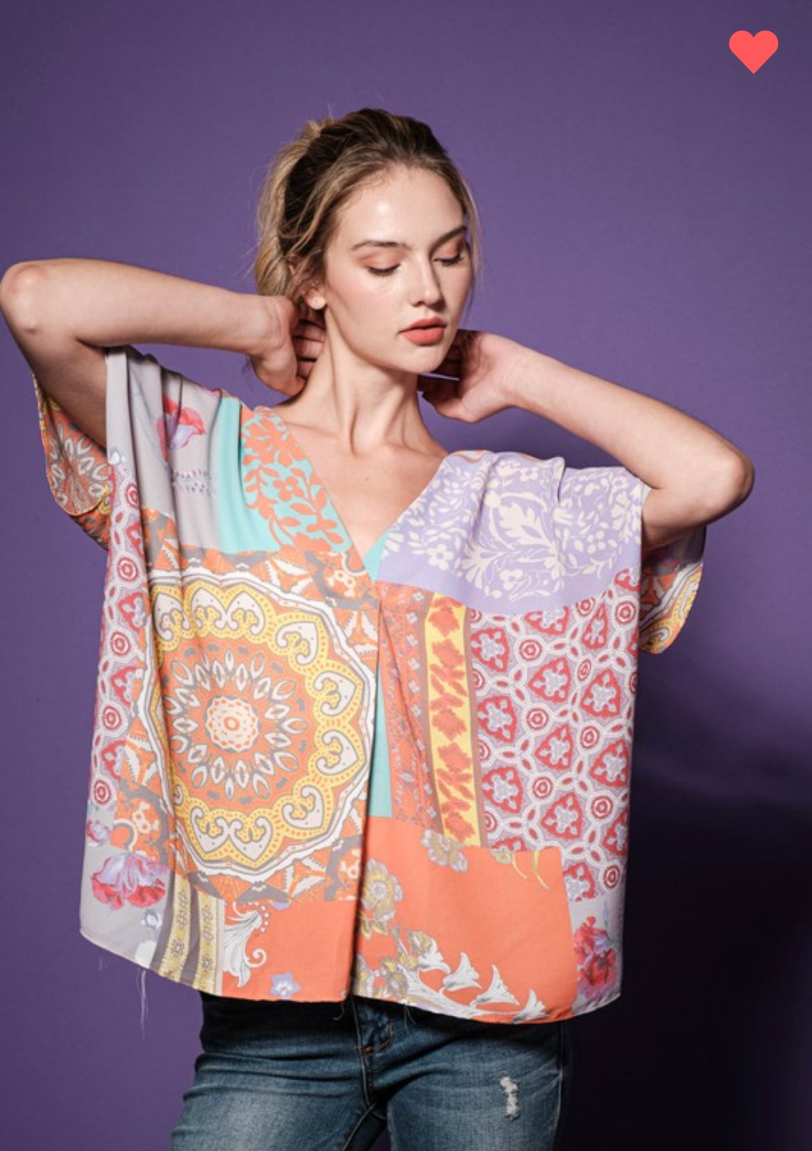Mixed Print Tunic Blouse