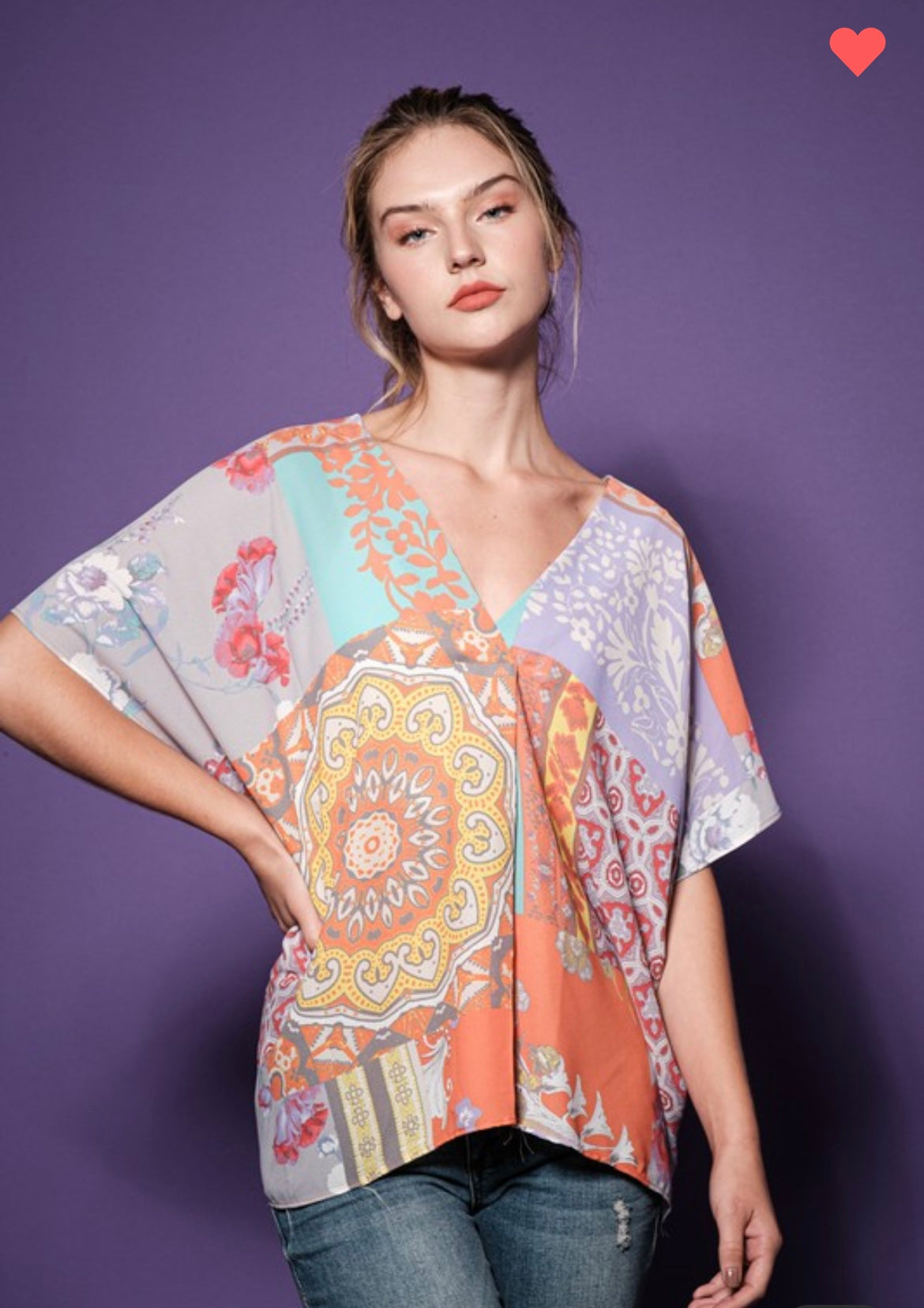 Mixed Print Tunic Blouse