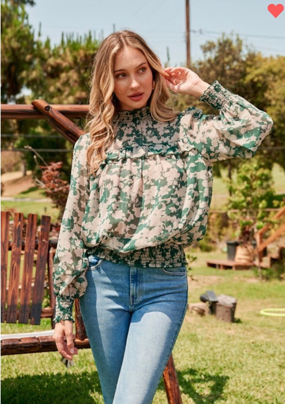 Mock Neck Floral Top
