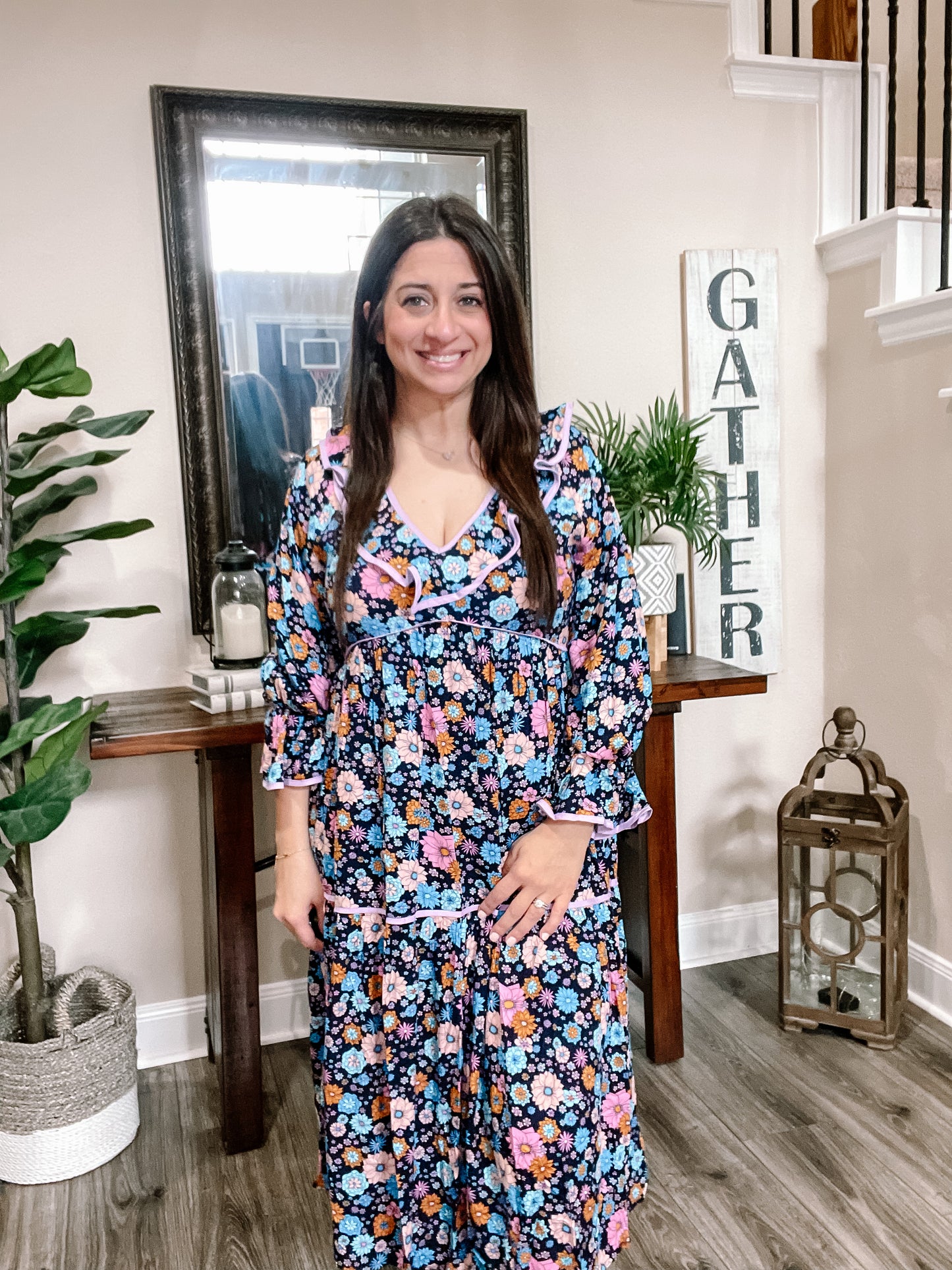 Blue Floral Midi Dress