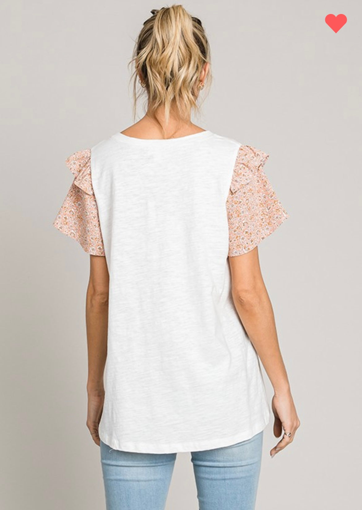 Salmon/White Ruffle Sleeve Top