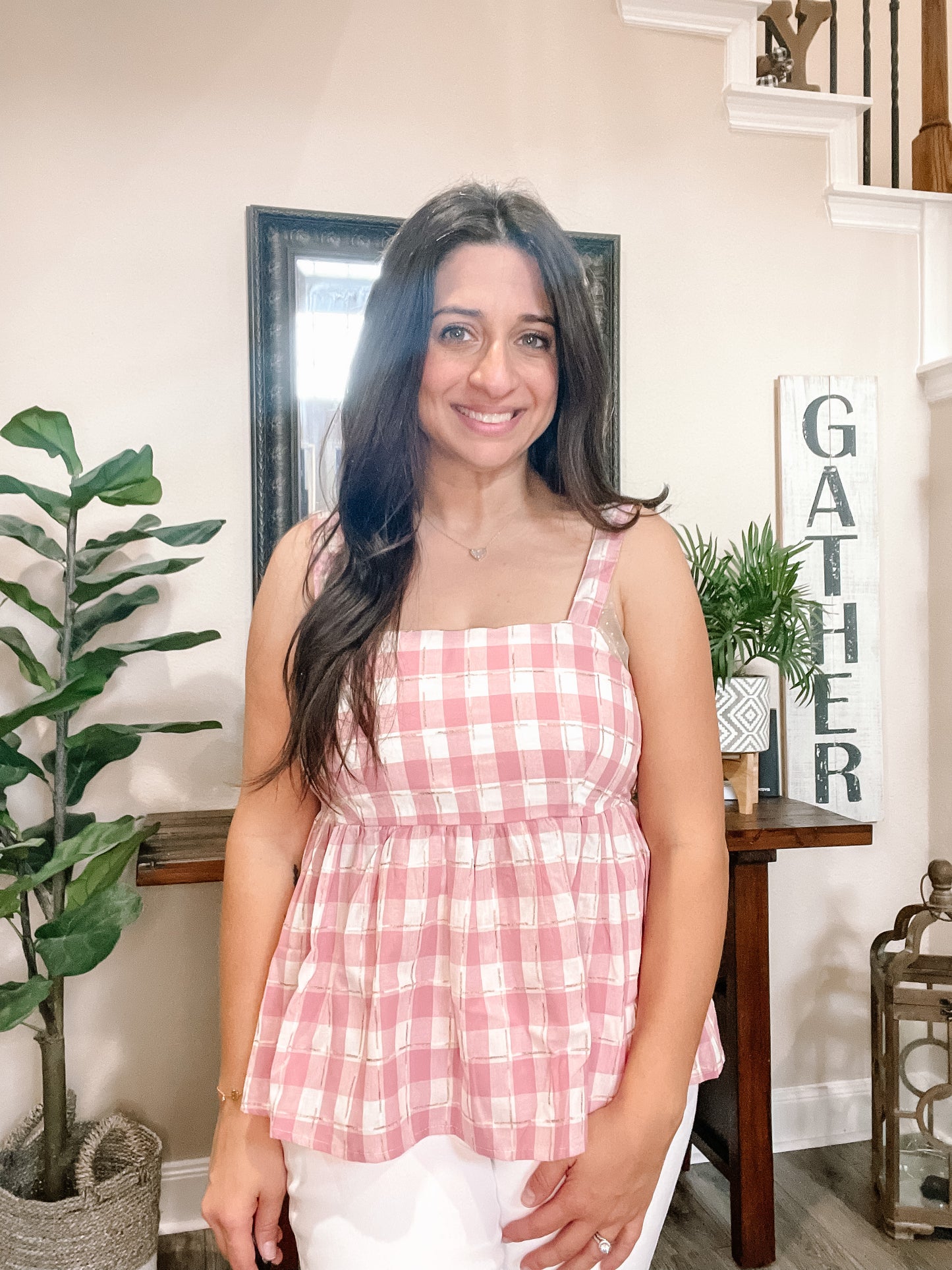 Gingham Sleeveless Peplum Top
