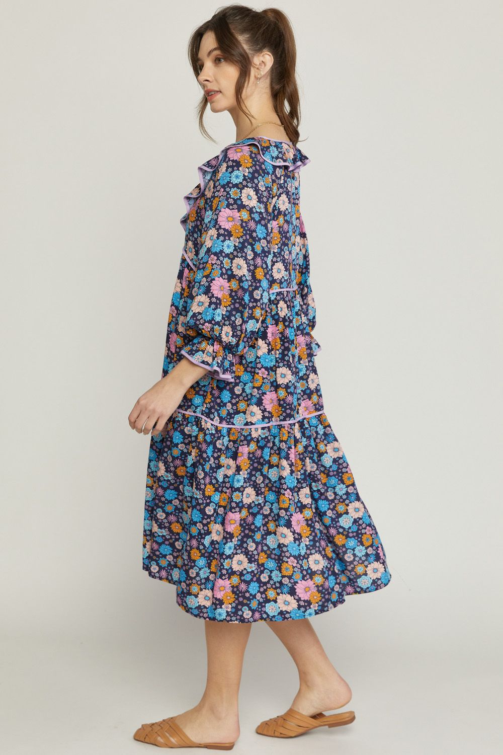 Blue Floral Midi Dress