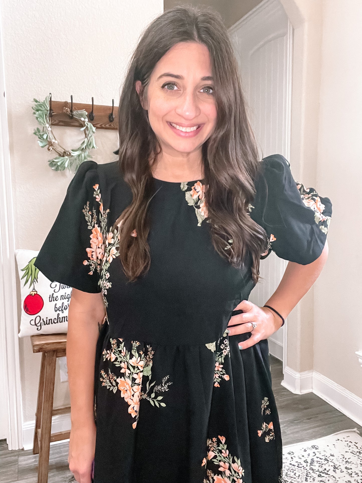 Black floral midi