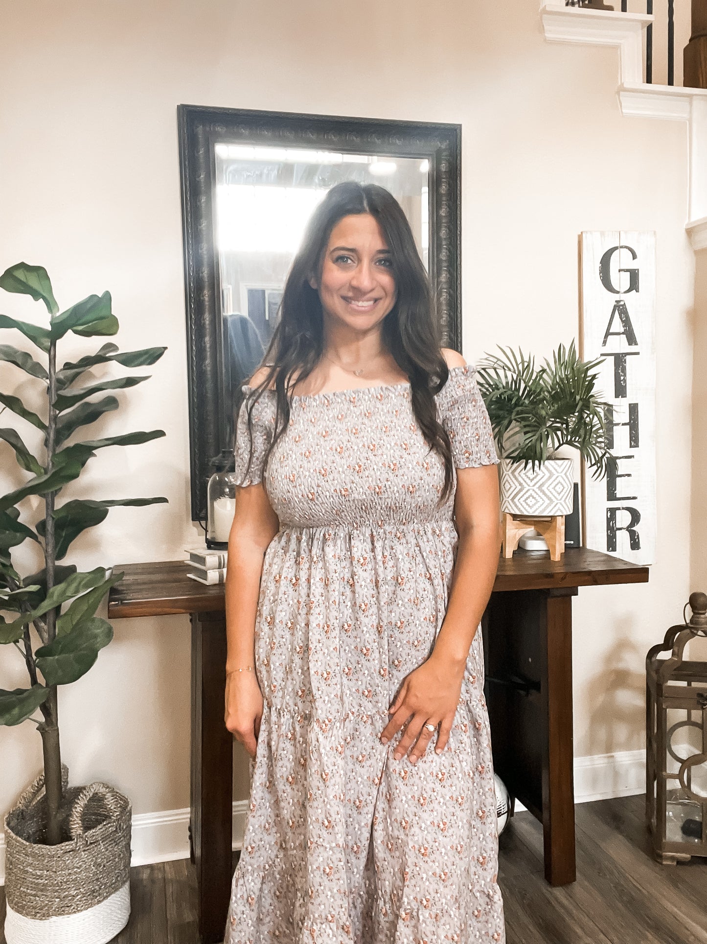 Smocked off the Shoulder Midi