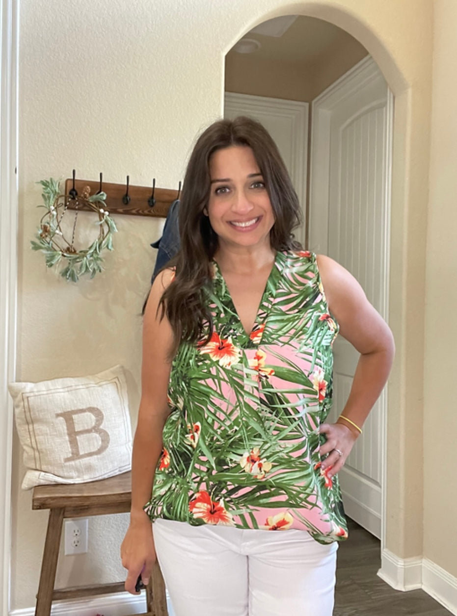 Tropical Print Sleeveless Top