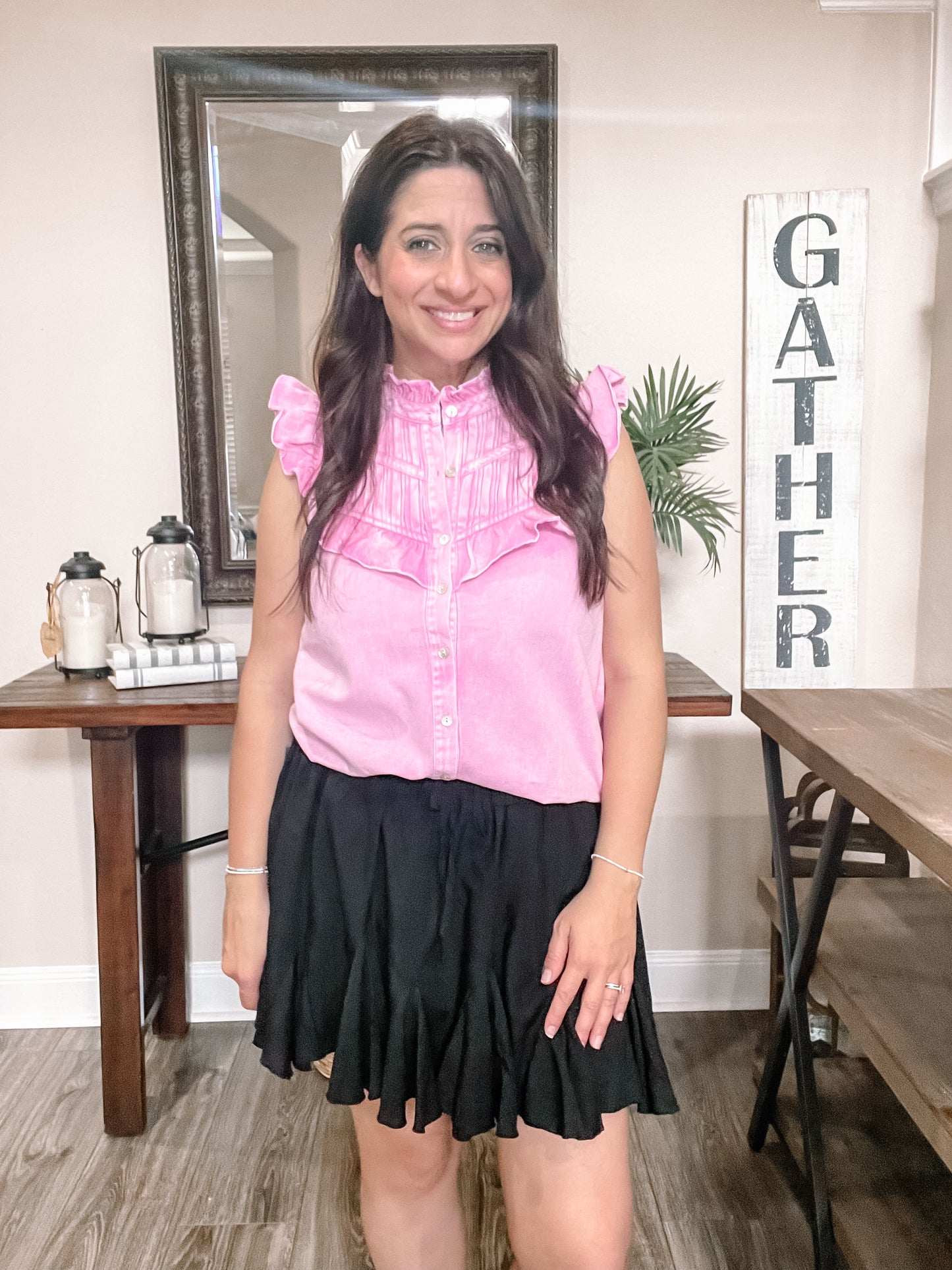 Pink Ruffle Denim Top