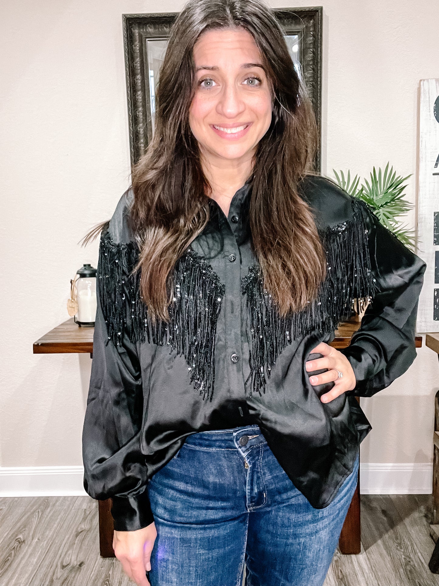 Satin Fringe Blouse