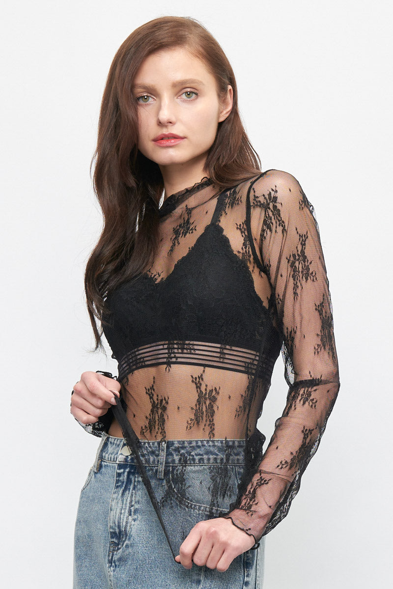 Black Sheer Lace Top