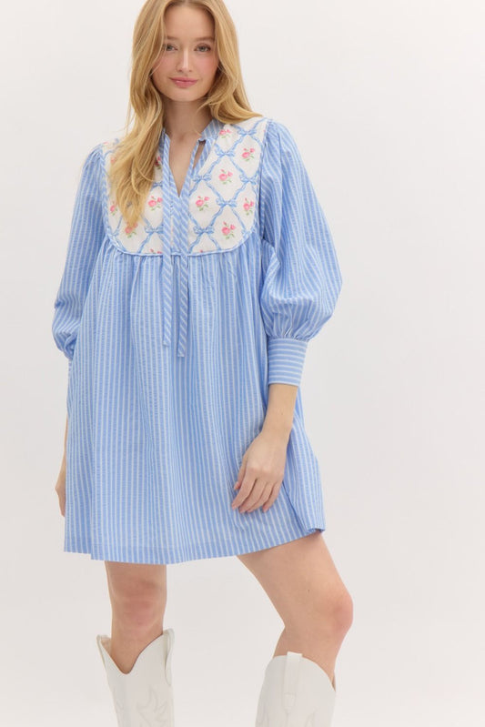 Blue Striped Bow Dress