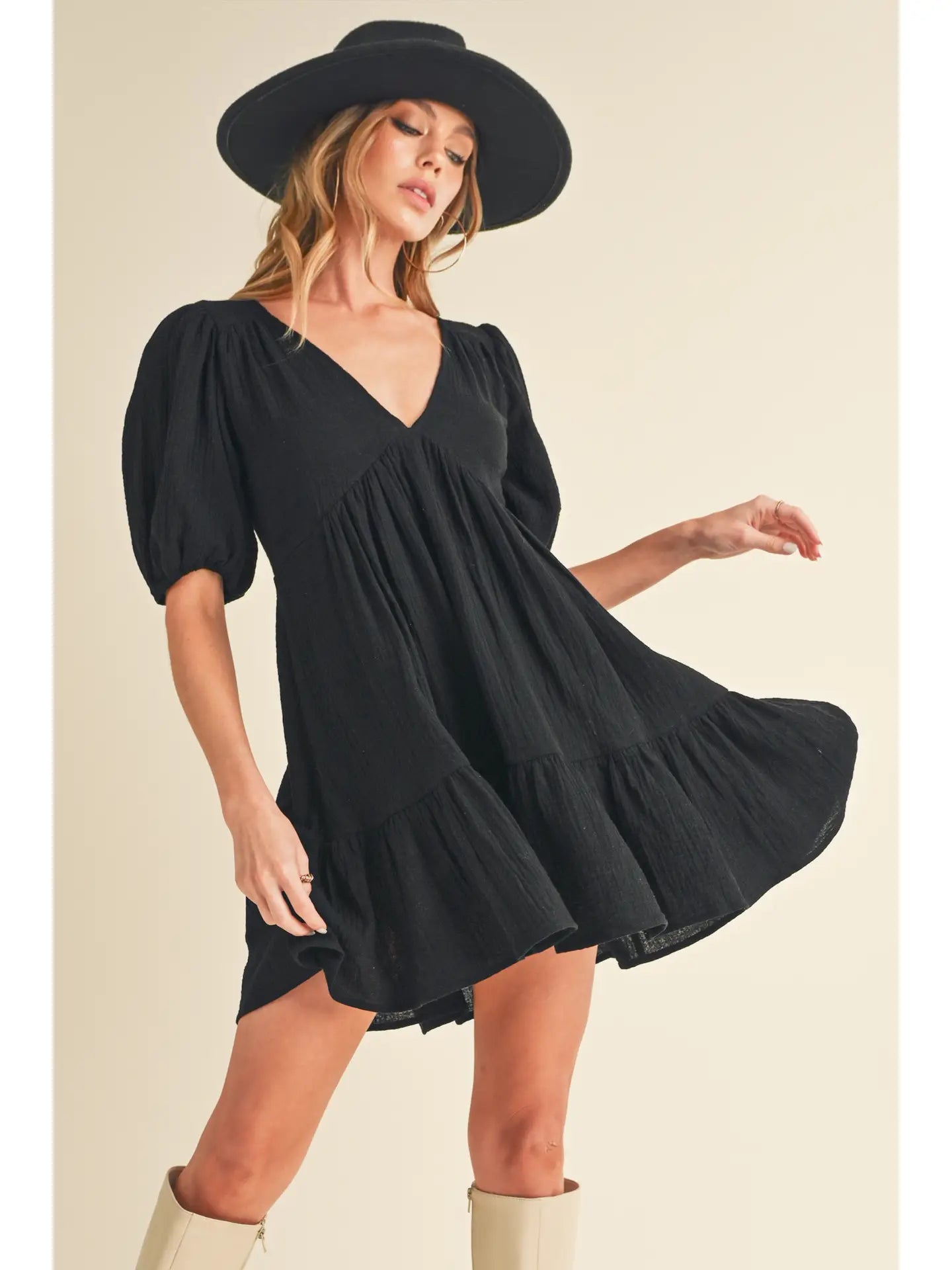 V-Neck Tiered Mini Dress