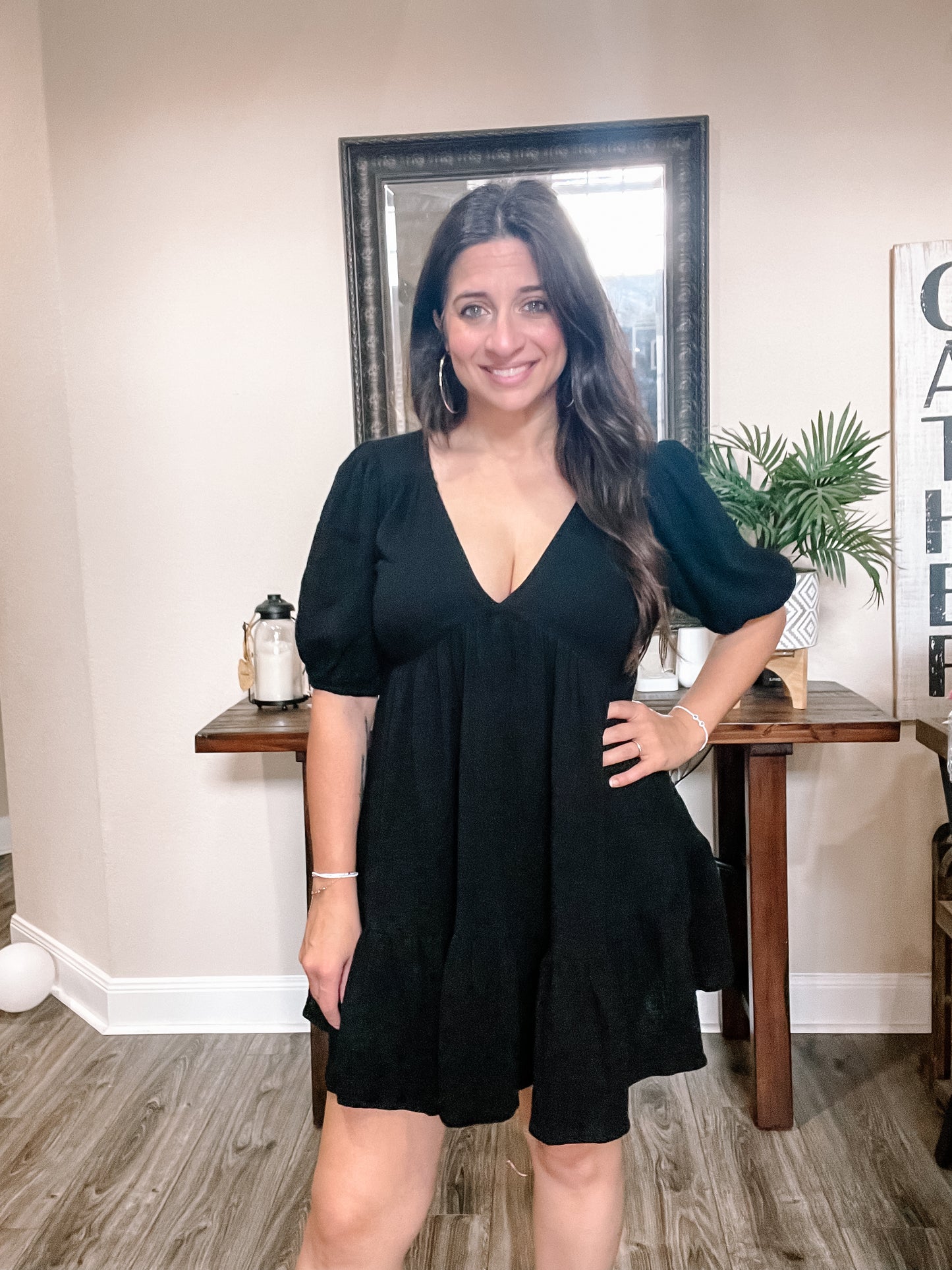 V-Neck Tiered Mini Dress