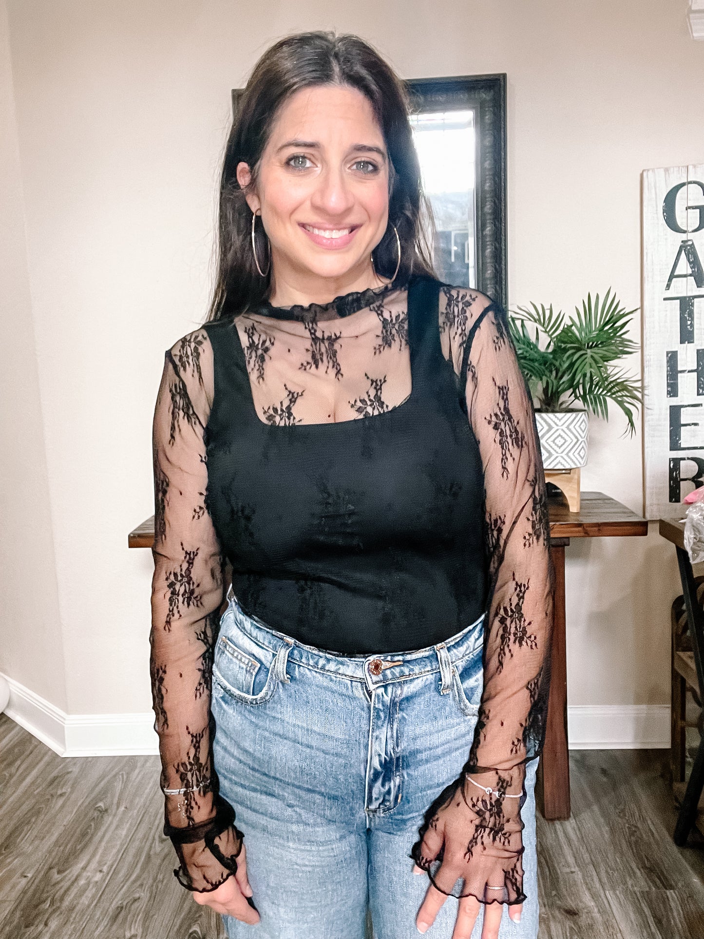 Black Sheer Lace Top