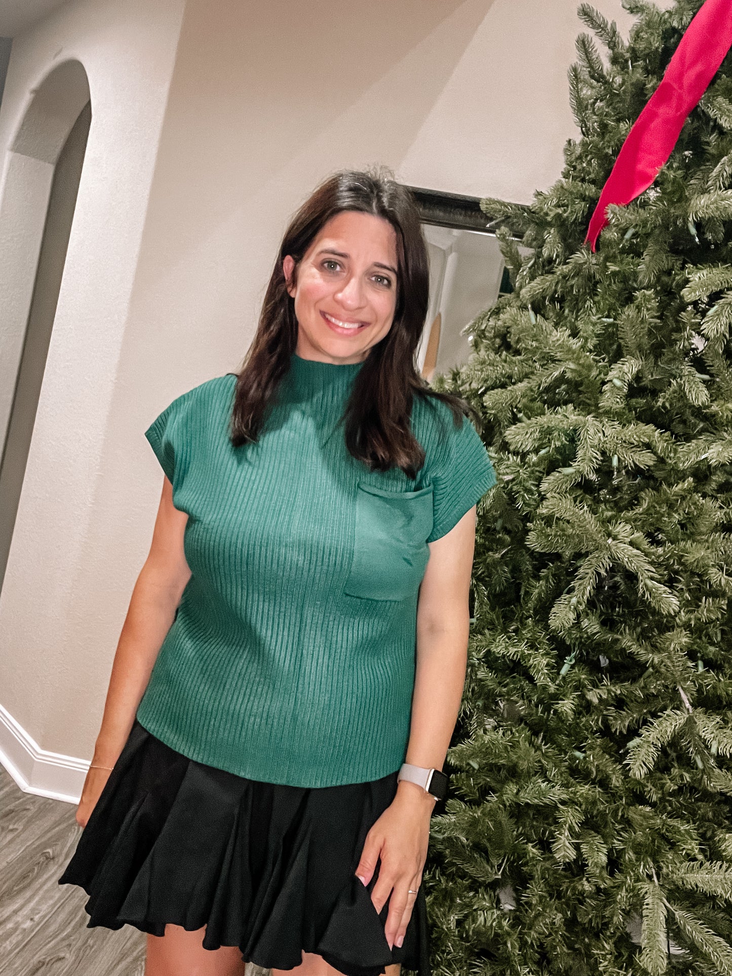 Green Crew Neck Short Sleeve Top