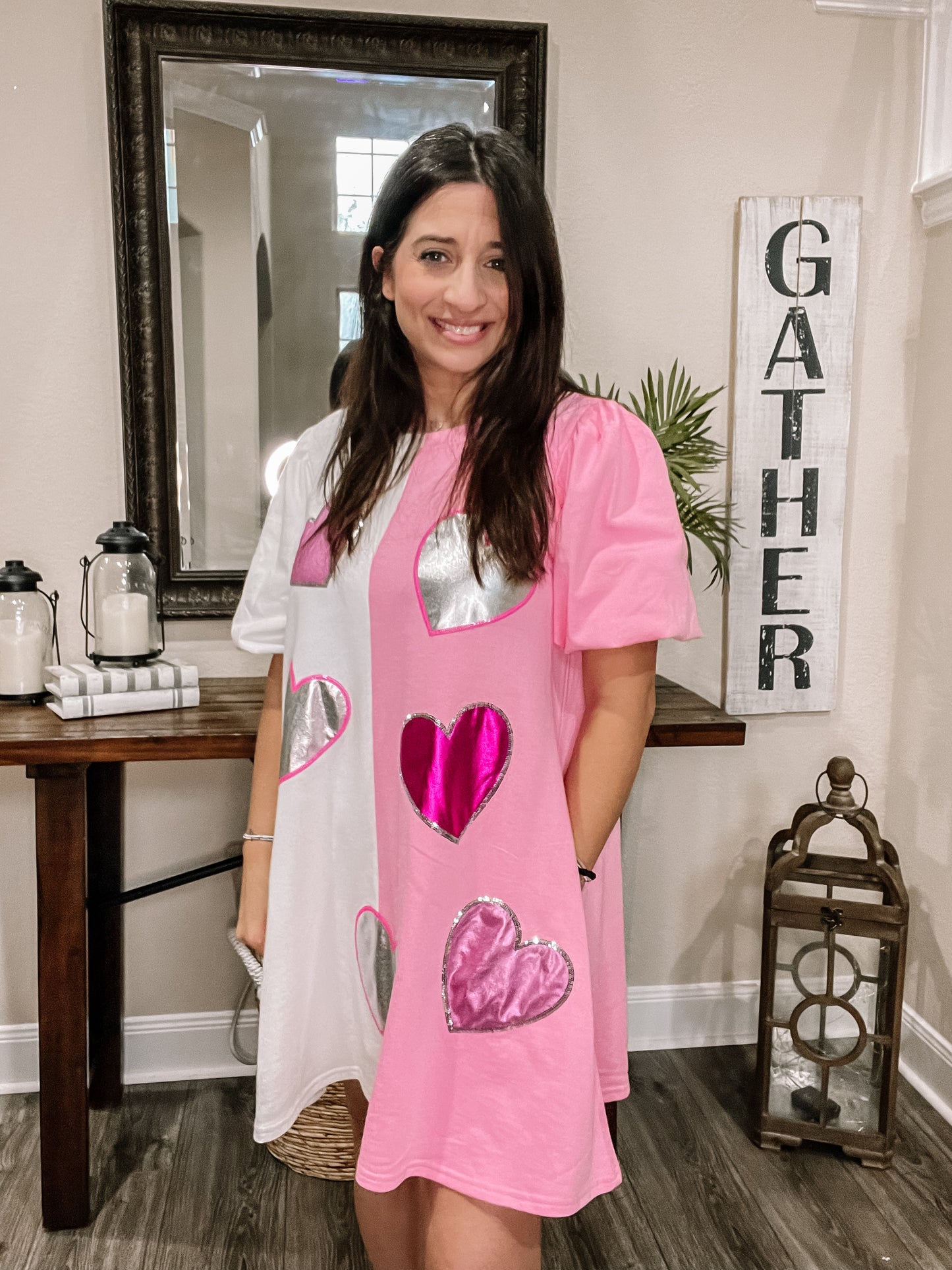 Foil Hearts Color Block Dress