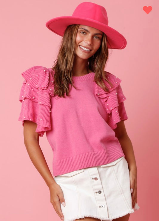 Pink Pearl Ruffle Top