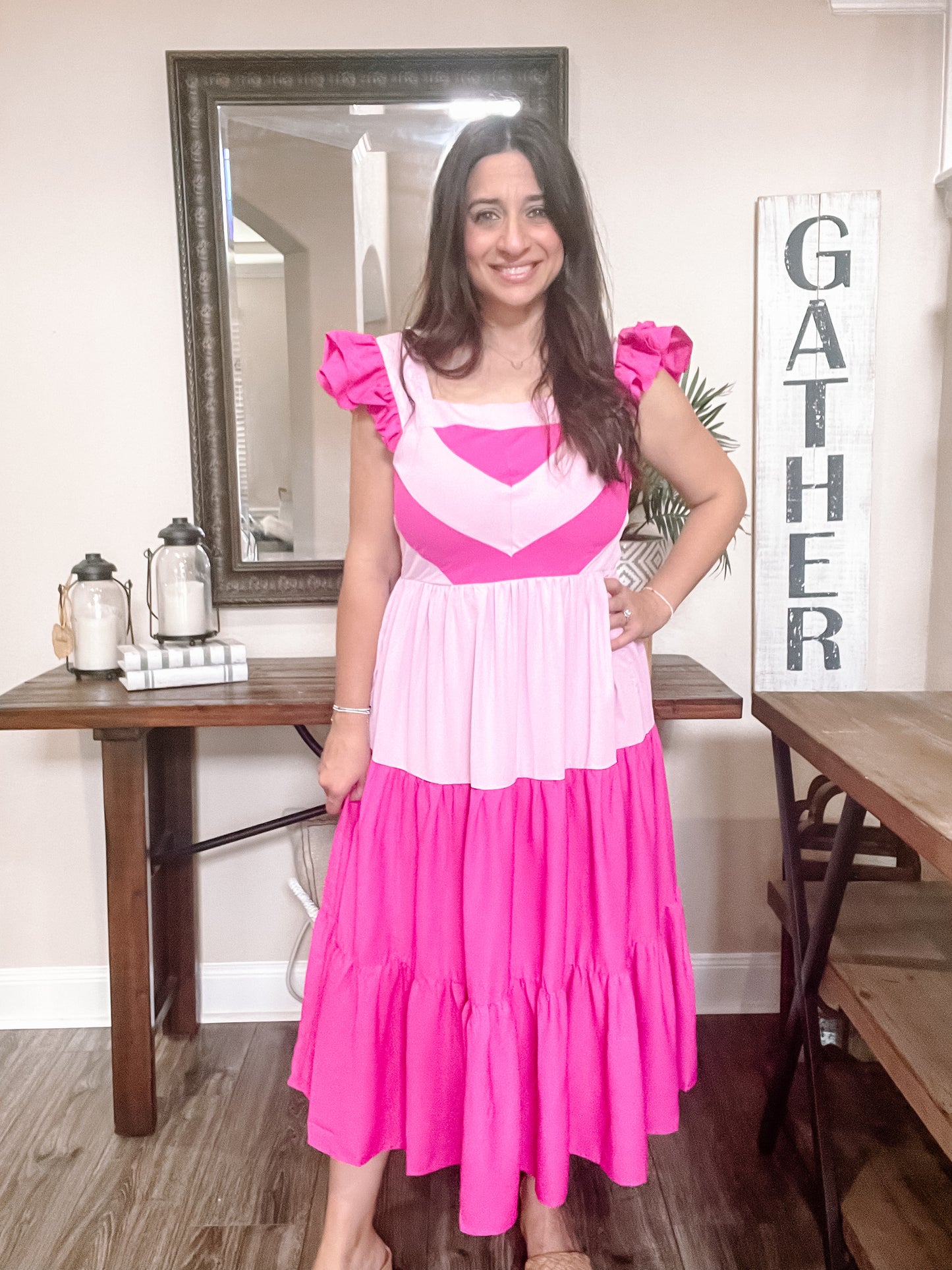 Pink Colorblock Midi
