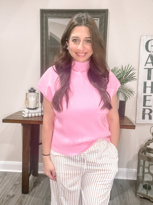 Pink Crew Neck Knit Sweater
