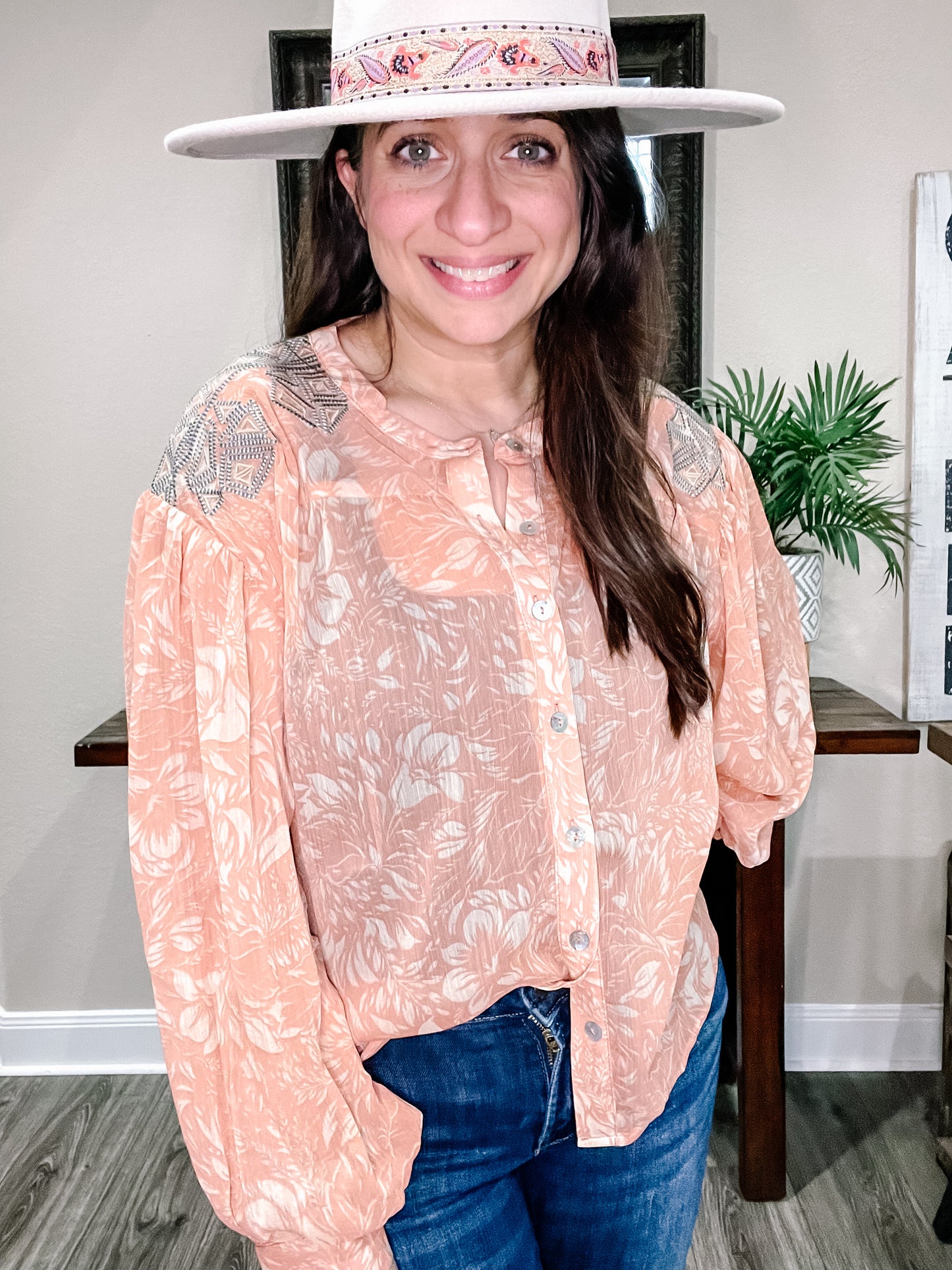 Chiffon Embroidered Shoulder Blouse