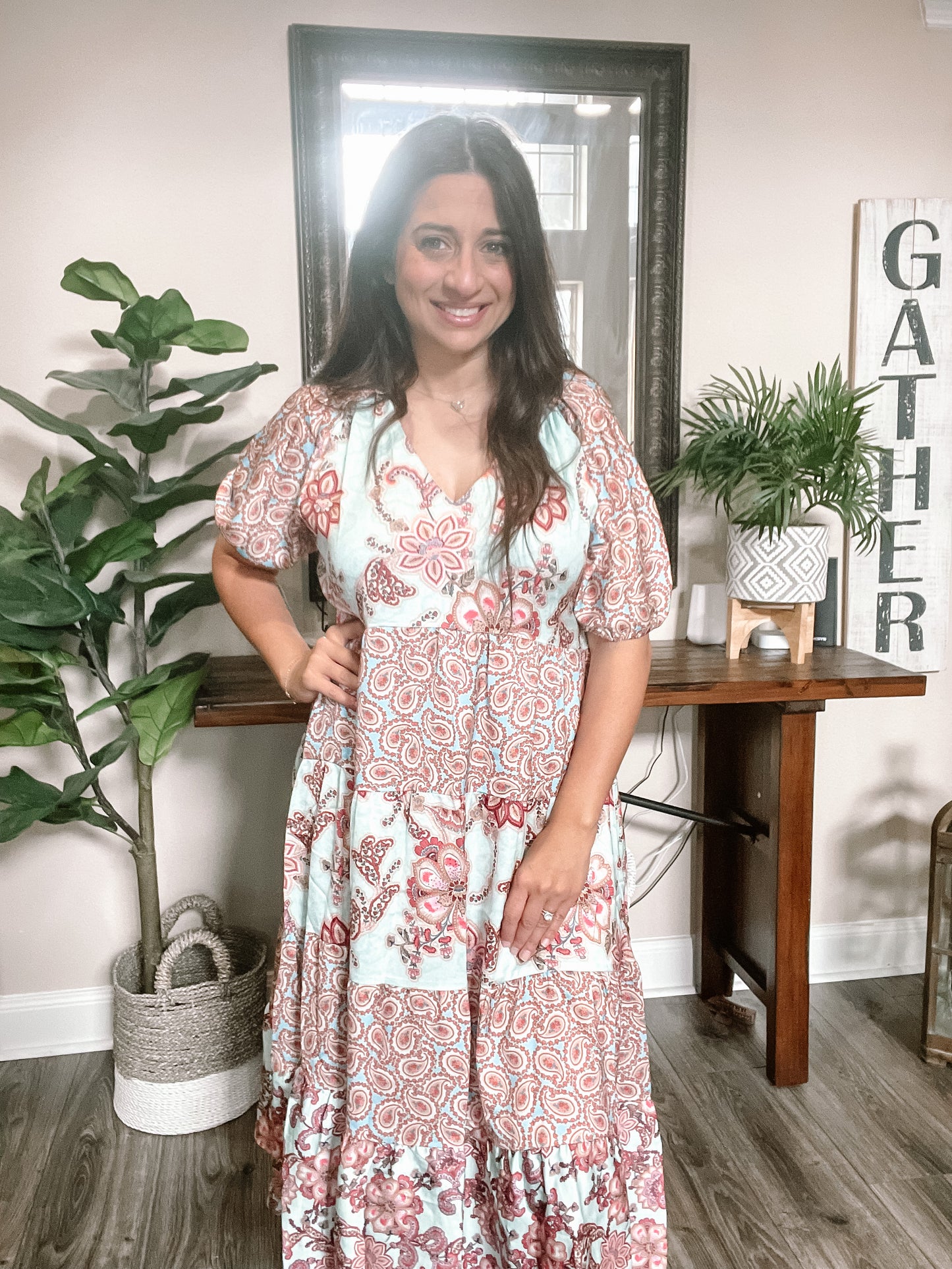 Light Blue Mixed Midi Dress
