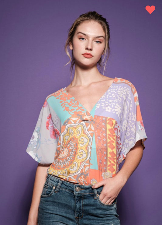 Mixed Print Tunic Blouse