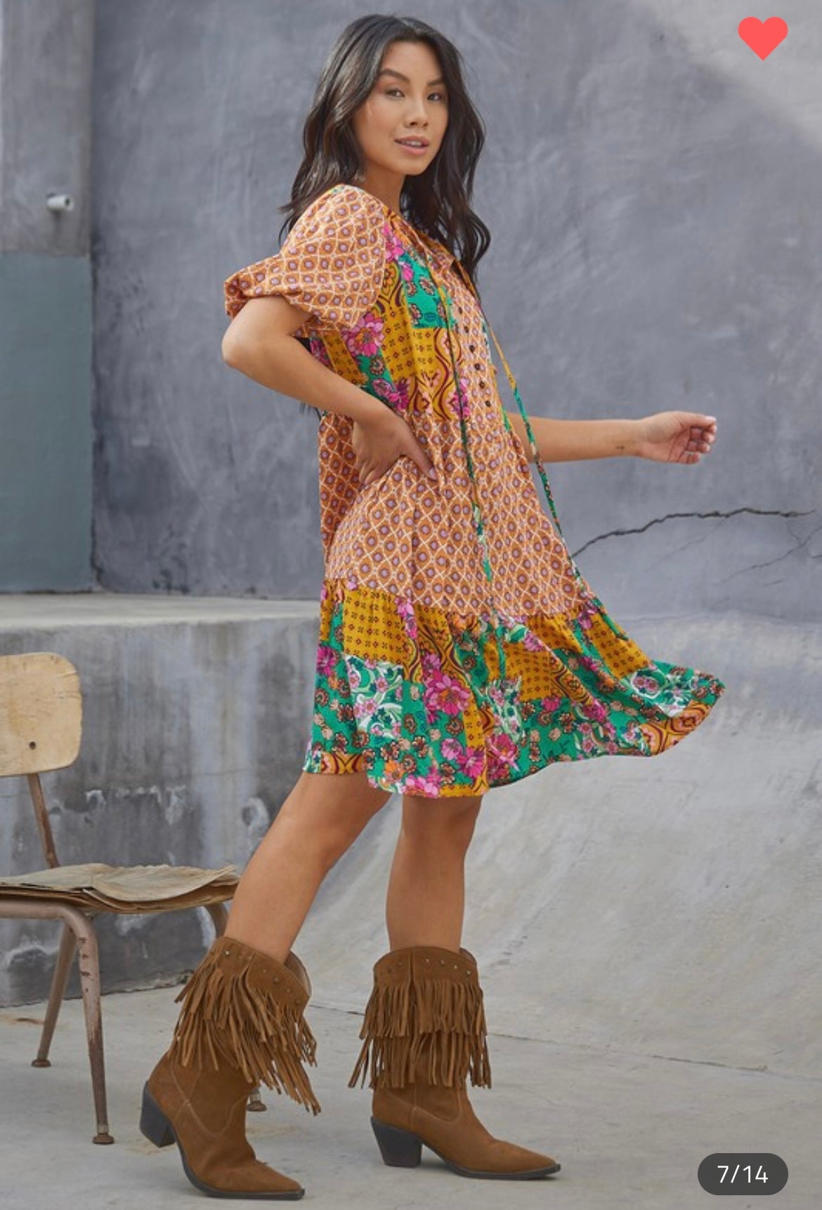 Mixed Print Orange Short Dress