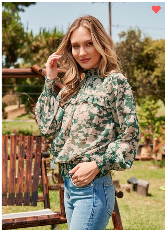 Mock Neck Floral Top
