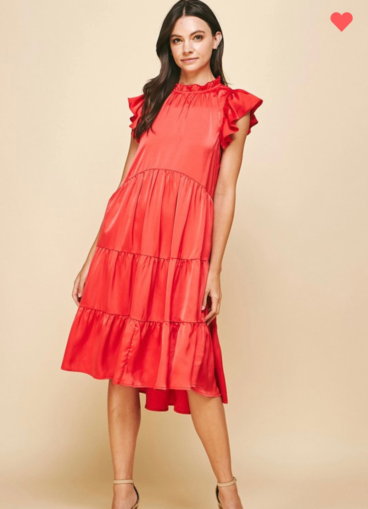 Red Satin Midi Dress