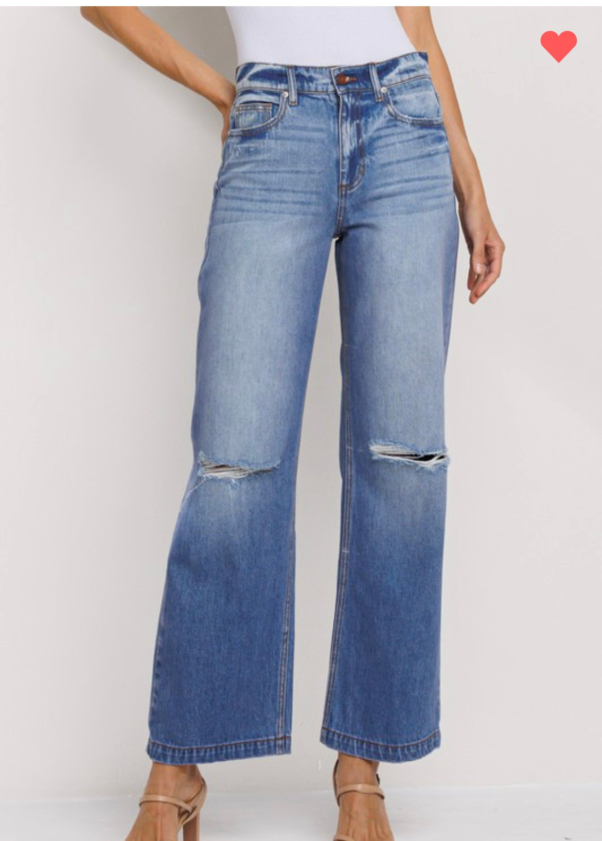 90s Wide Leg Knee Ripped Denim