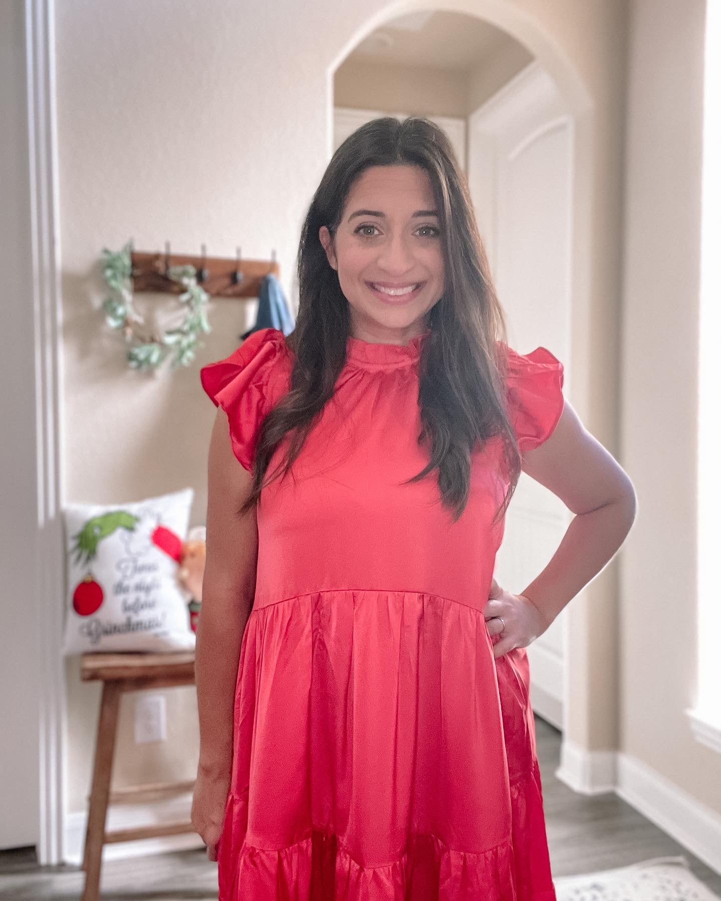 Red Satin Midi Dress