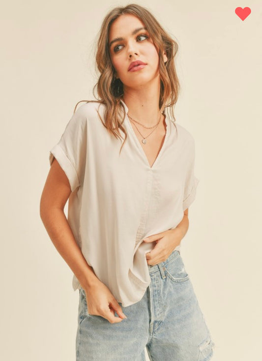 V-Neck Short Sleeve Blouse