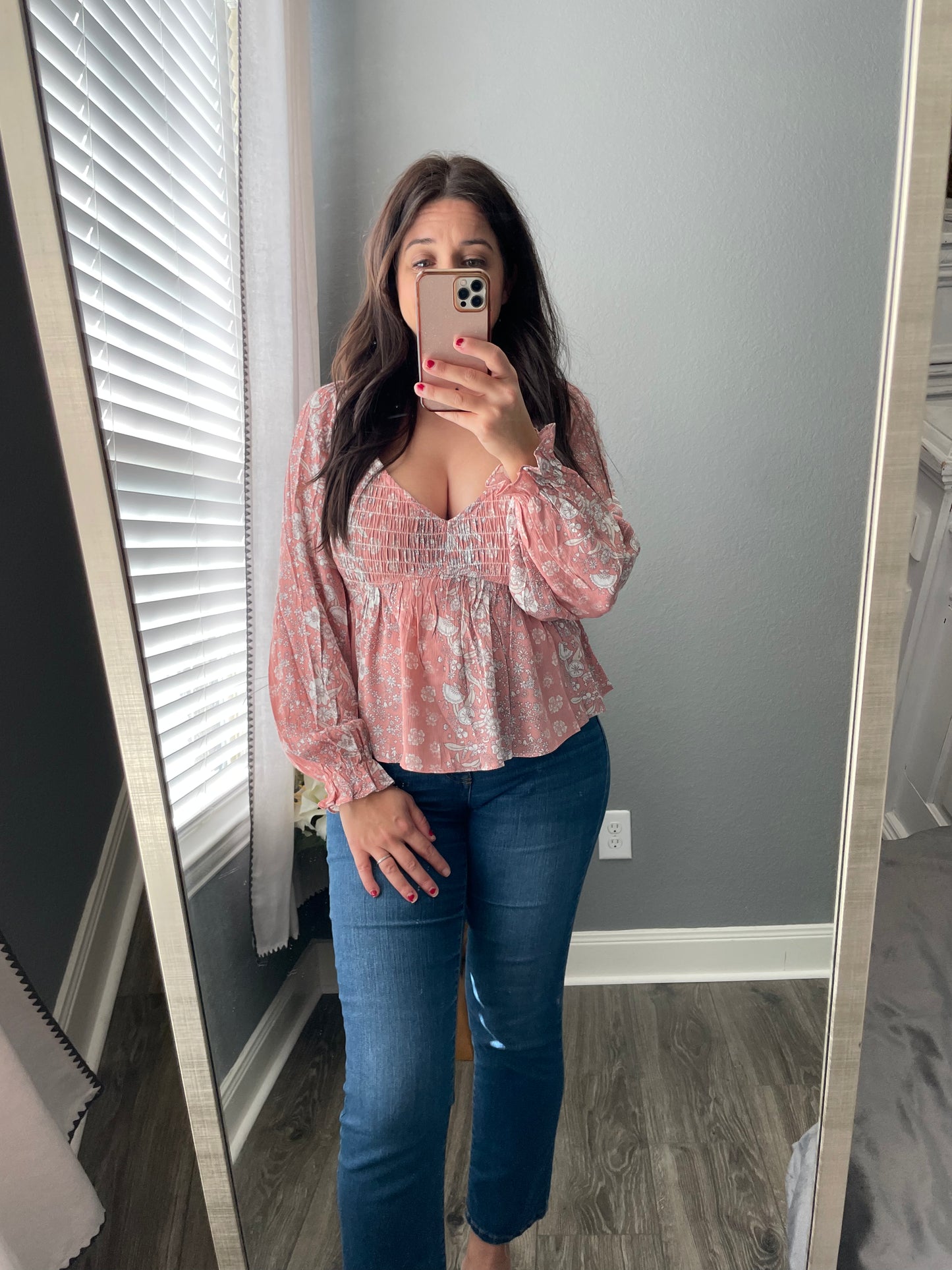 Smocked V-neck Blouse