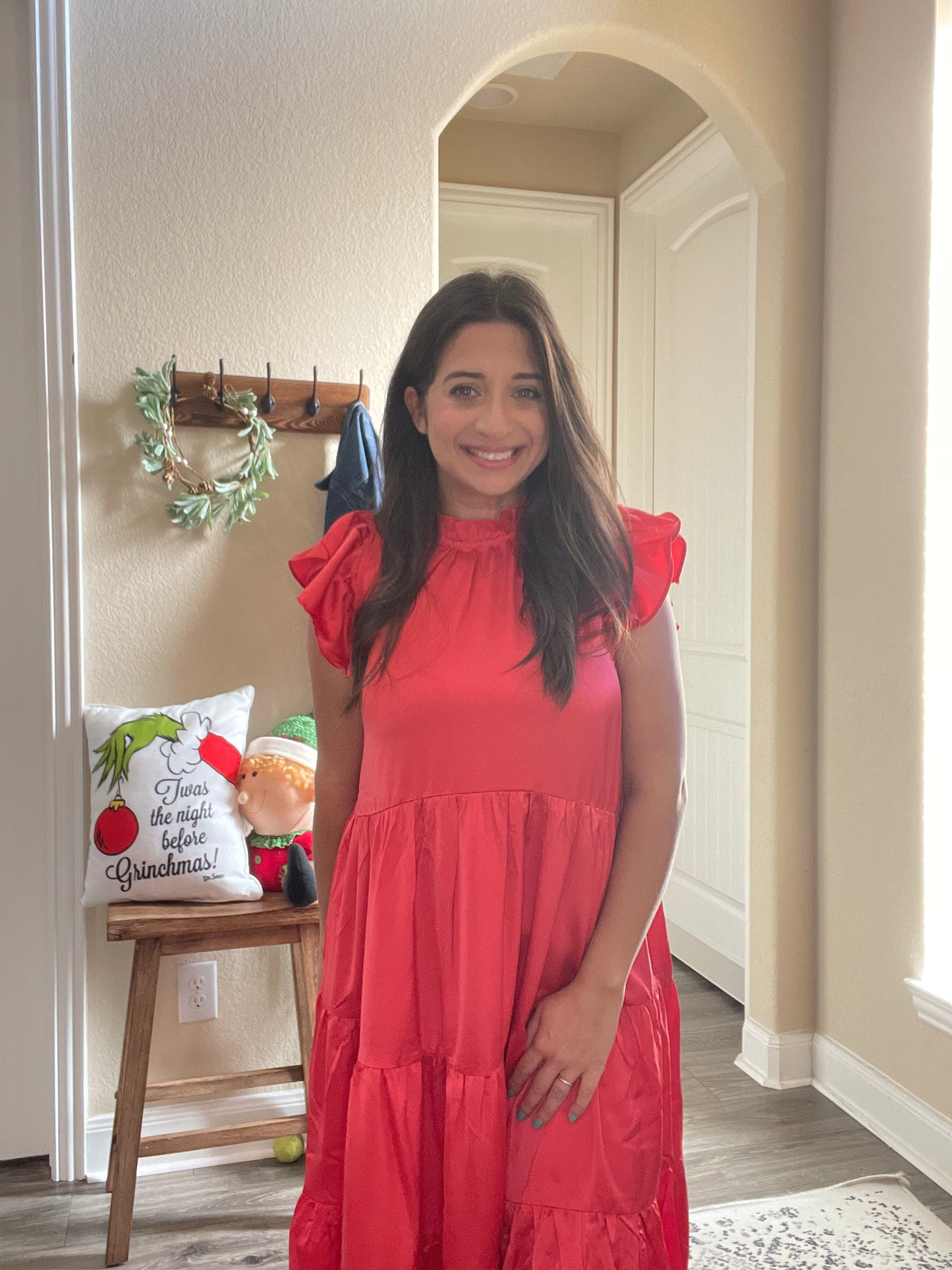 Red Satin Midi Dress