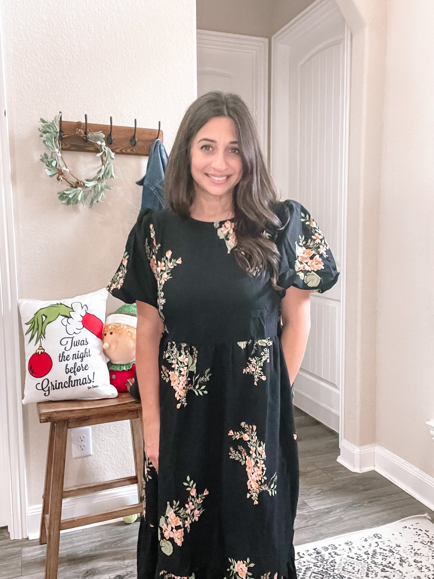 Black floral midi
