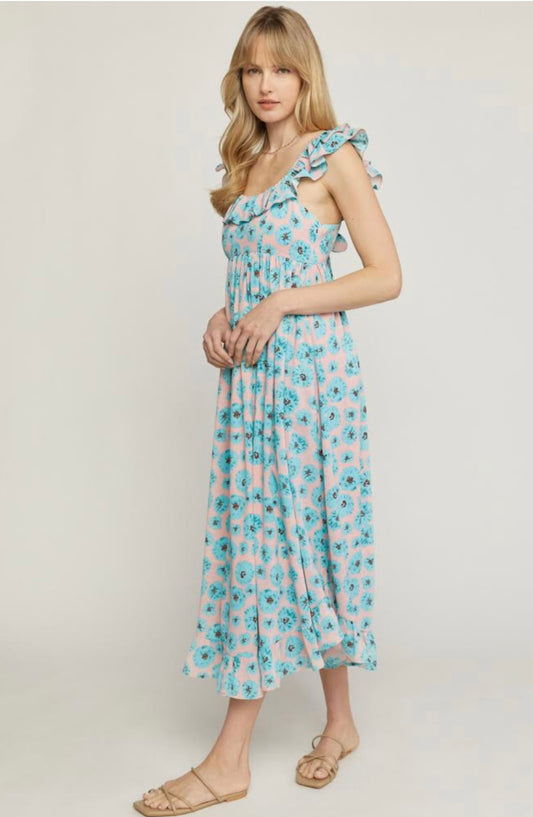 Floral Back Tie Midi Dress