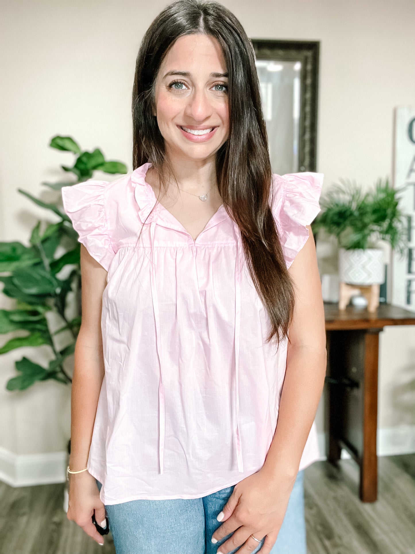 Baby Pink Ruffle Sleeve Top