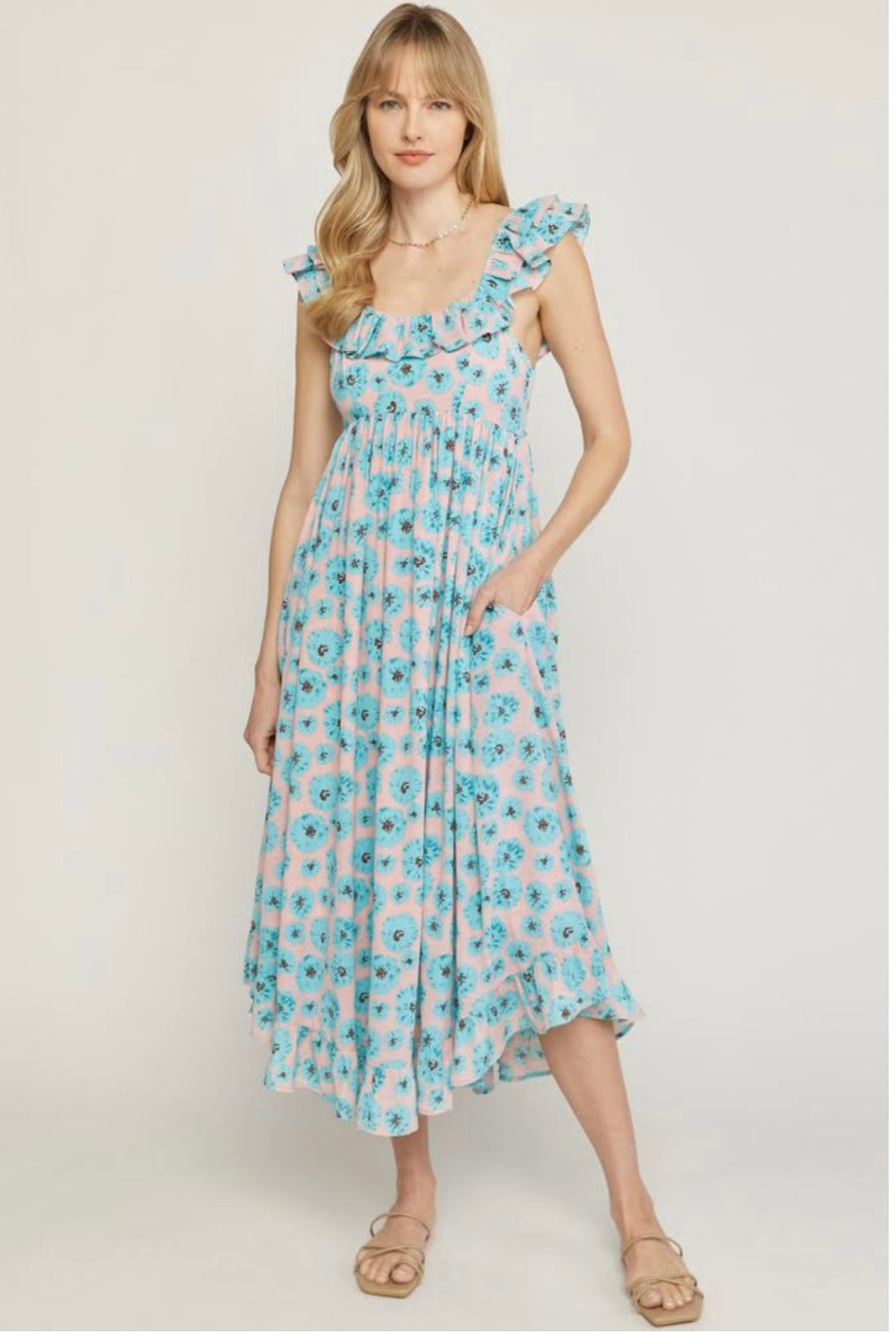 Floral Back Tie Midi Dress